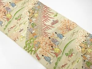 京名所嵐山遊楽之図織り出し袋帯